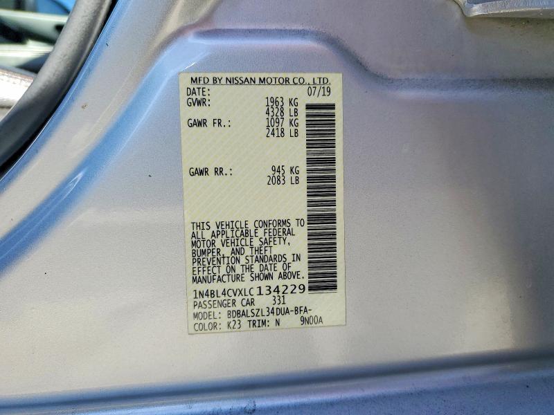 2020 Nissan Altima მანქანა იყიდება აუქციონზე, vin: 1N4BL4CVXLC134229, აუქციონის ნომერი: 65539046