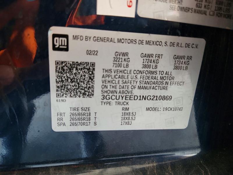 66140736 :رقم المزاد ، 3GCUYEED1NG210869 vin ، 2022 Chevrolet Silverado Ltd مزاد بيع