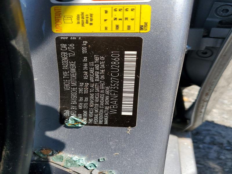 64204306 :رقم المزاد ، WBANF73527CU28601 vin ، 2007 Bmw 530 مزاد بيع