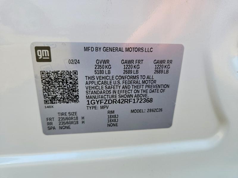 63363176 :رقم المزاد ، 1GYFZDR42RF172368 vin ، 2024 Cadillac Xt4 مزاد بيع