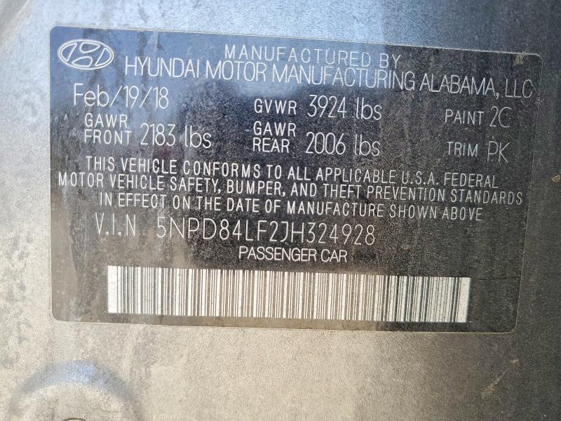 2018 Hyundai Elantra მანქანა იყიდება აუქციონზე, vin: 5NPD84LF2JH324928, აუქციონის ნომერი: 62813946