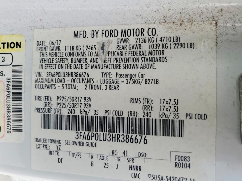 2017 Ford Fusion მანქანა იყიდება აუქციონზე, vin: 3FA6P0LU3HR386676, აუქციონის ნომერი: 67164416