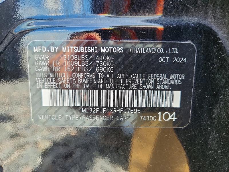 67078806 :رقم المزاد ، ML32FUFJXRHF17695 vin ، 2024 Mitsubishi Mirage مزاد بيع