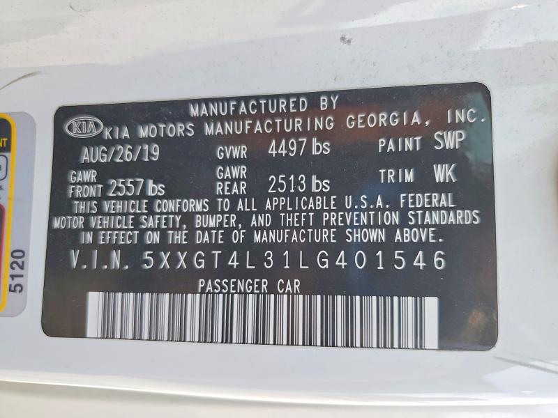 66006486 :رقم المزاد ، 5XXGT4L31LG401546 vin ، 2020 Kia Optima مزاد بيع