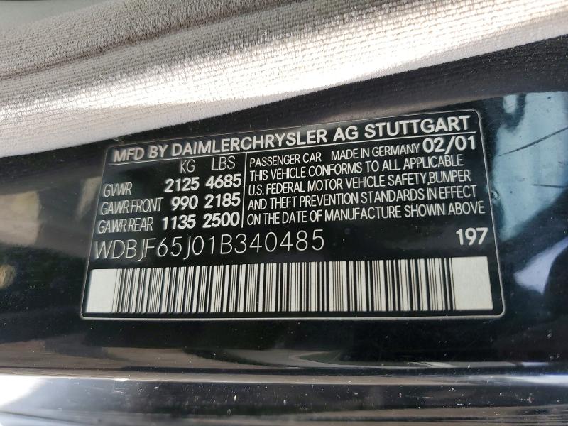65666546 :رقم المزاد ، WDBJF65J01B340485 vin ، 2001 Mercedes-benz E مزاد بيع