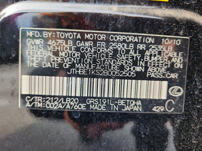 Aukcja sprzedaży 2011 Lexus Gs, vin: JTHBE1KS2B0052505, numer aukcji: 64572086