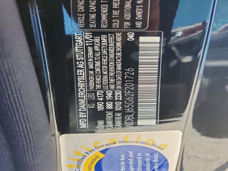 2002 Mercedes-benz Clk მანქანა იყიდება აუქციონზე, vin: WDBLJ65G62F201726, აუქციონის ნომერი: 64548066
