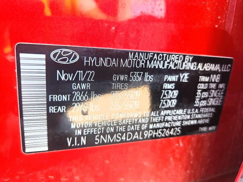 2023 Hyundai Santa Fe მანქანა იყიდება აუქციონზე, vin: 5NMS4DAL9PH526425, აუქციონის ნომერი: 64044176