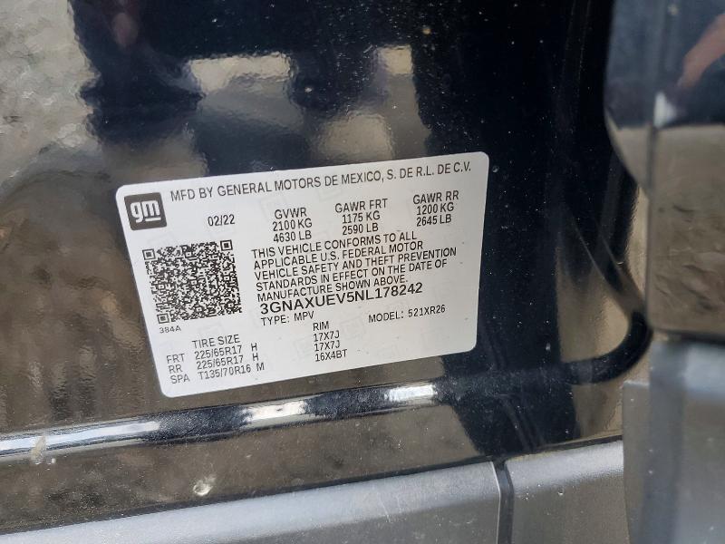 Продажа на аукционе авто 2022 Chevrolet Equinox, vin: 3GNAXUEV5NL178242, номер лота: 65640776