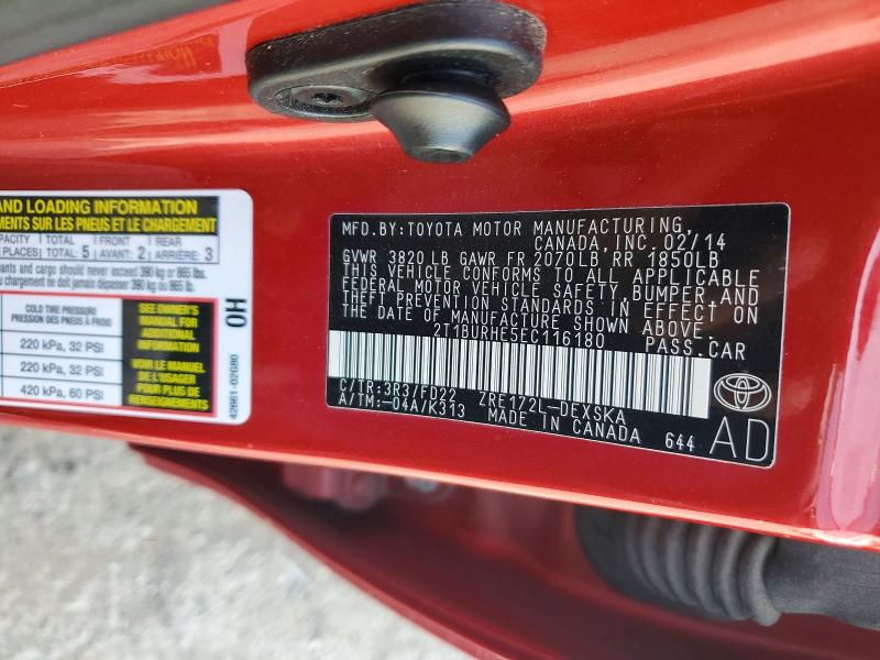 64677186 :رقم المزاد ، 2T1BURHE5EC116180 vin ، 2014 Toyota Corolla مزاد بيع