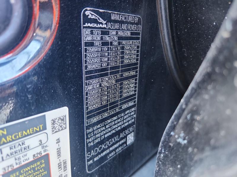64559686 :رقم المزاد ، SADCK2GXXLA636367 vin ، 2020 Jaguar F-pace مزاد بيع