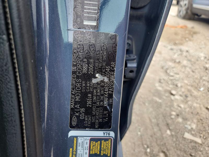 2016 Kia Forte მანქანა იყიდება აუქციონზე, vin: KNAFK4A61G5610546, აუქციონის ნომერი: 64041796