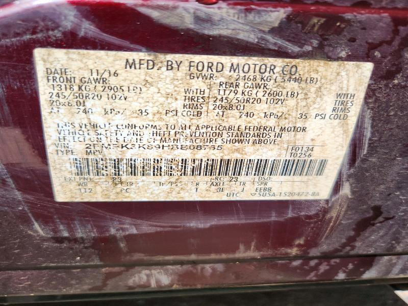 64504306 :رقم المزاد ، 2FMPK3K89HBB08765 vin ، 2017 Ford Edge مزاد بيع