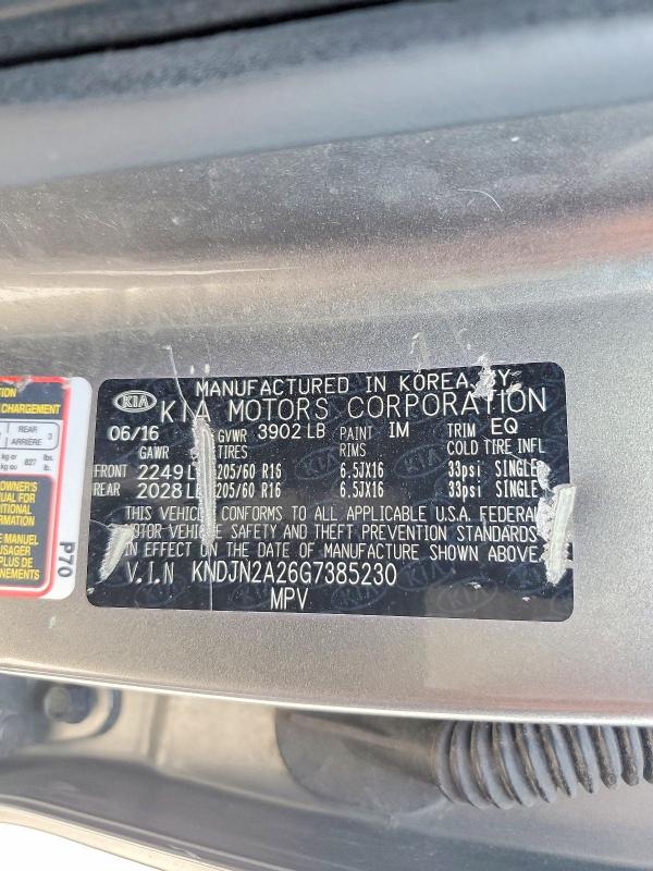 2016 Kia Soul მანქანა იყიდება აუქციონზე, vin: KNDJN2A26G7385230, აუქციონის ნომერი: 66743096