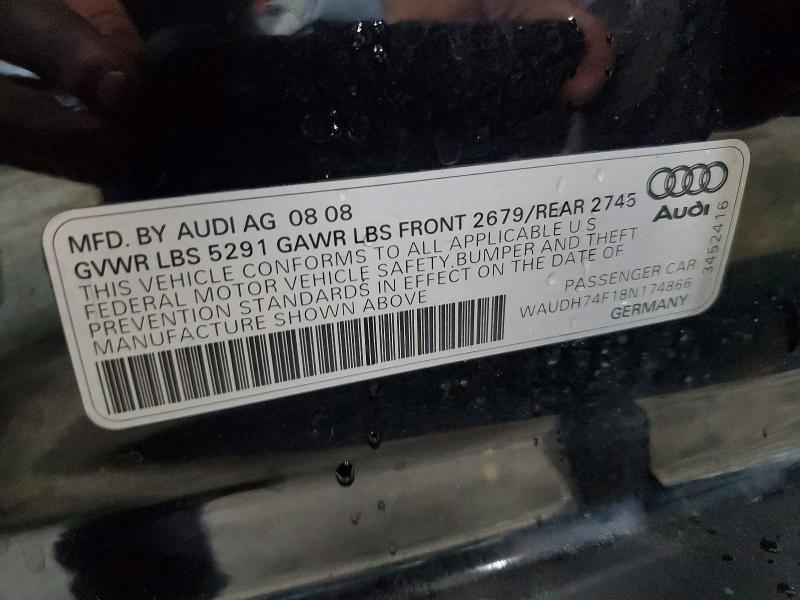 64059636 :رقم المزاد ، WAUDH74F18N174866 vin ، 2008 Audi A6 مزاد بيع