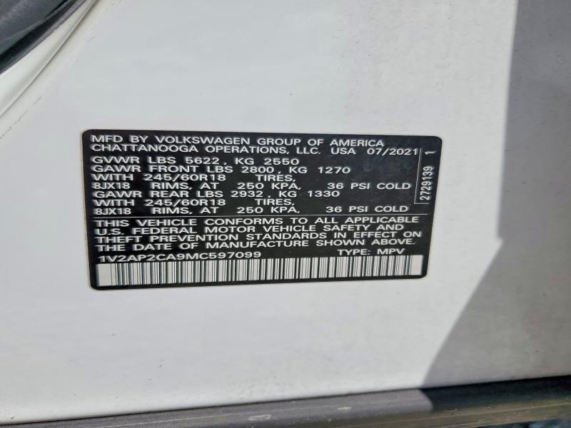 Продаж на аукціоні авто 2021 Volkswagen Atlas, vin: 1V2AP2CA9MC597099, номер лоту: 67009616