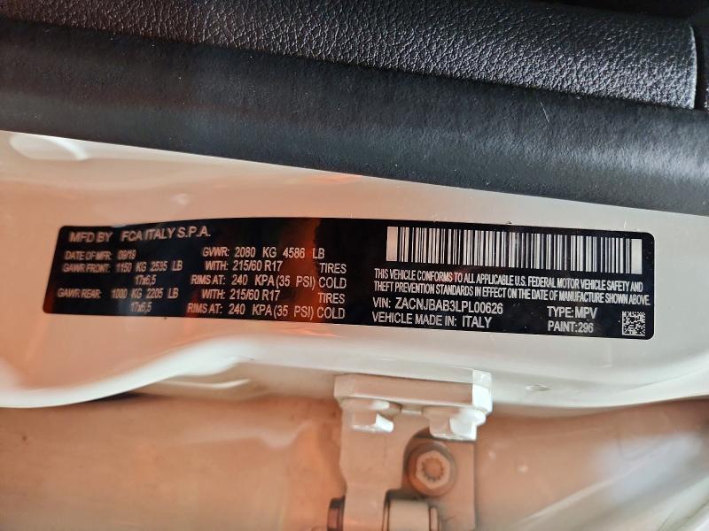 63171946 :رقم المزاد ، ZACNJBAB3LPL00626 vin ، 2020 Jeep Renegade مزاد بيع