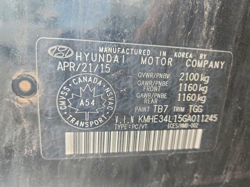 63586296 :رقم المزاد ، KMHE34L15GA011245 vin ، 2016 Hyundai Sonata Hybrid مزاد بيع