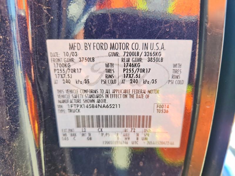 2004 Ford F150 მანქანა იყიდება აუქციონზე, vin: 1FTPX14584NA65211, აუქციონის ნომერი: 64312536