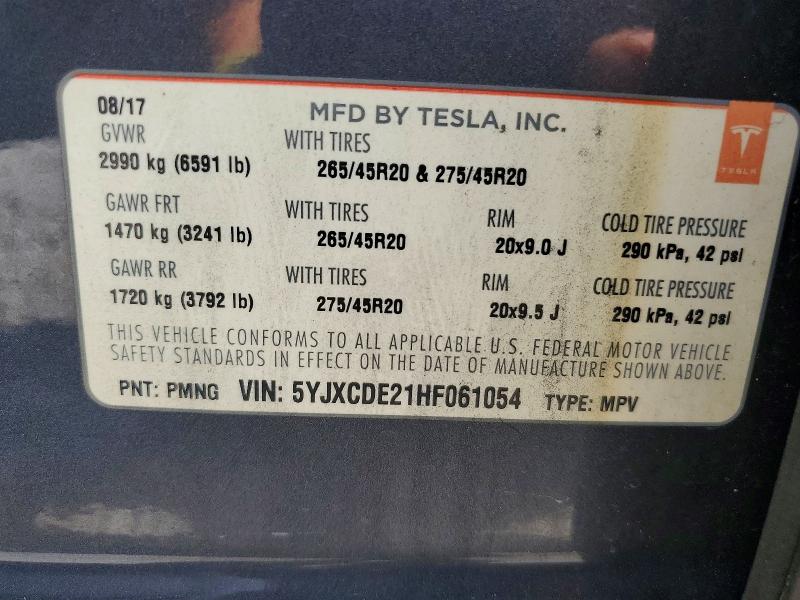 Aukcja sprzedaży 2017 Tesla Model X, vin: 5YJXCDE21HF061054, numer aukcji: 65266596