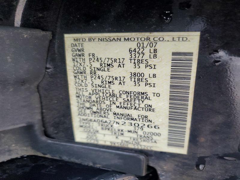 66241536 :رقم المزاد ، 1N6BA06A27N230266 vin ، 2007 Nissan Titan مزاد بيع