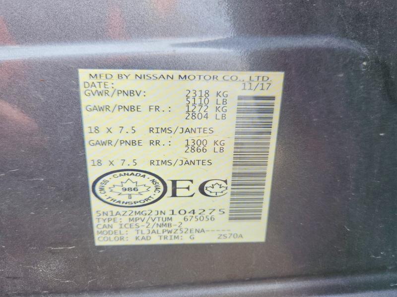Aukcja sprzedaży 2018 Nissan Murano, vin: 5N1AZ2MG2JN104275, numer aukcji: 67275496