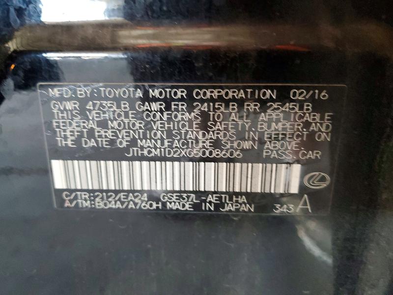 Aukcja sprzedaży 2016 Lexus Is, vin: JTHCM1D2XG5008606, numer aukcji: 61837626