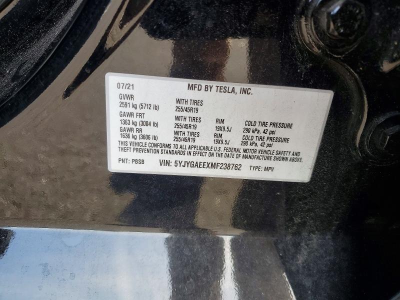Aukcja sprzedaży 2021 Tesla Model Y, vin: 5YJYGAEEXMF238762, numer aukcji: 65439616