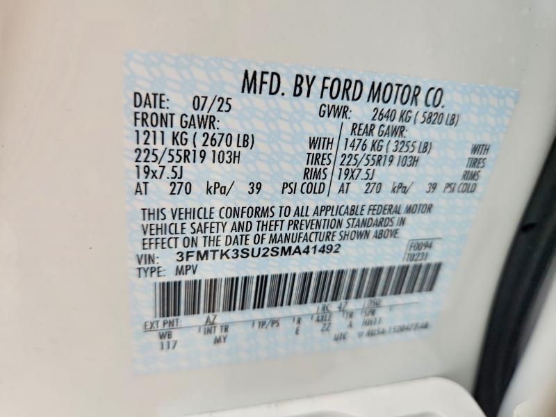 Продаж на аукціоні авто 2025 Ford Mustang Mach-e, vin: 3FMTK3SU2SMA41492, номер лоту: 65555116
