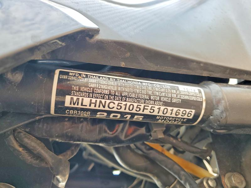 2015 Honda Cbr300 მანქანა იყიდება აუქციონზე, vin: MLHNC5105F5101696, აუქციონის ნომერი: 63692546