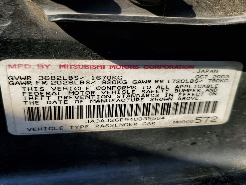 Продаж на аукціоні авто 2004 Mitsubishi Lancer, vin: JA3AJ26E94U035584, номер лоту: 65904436