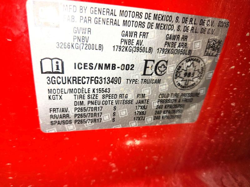 Продаж на аукціоні авто 2015 Chevrolet Silverado, vin: 3GCUKREC7FG313490, номер лоту: 66521916