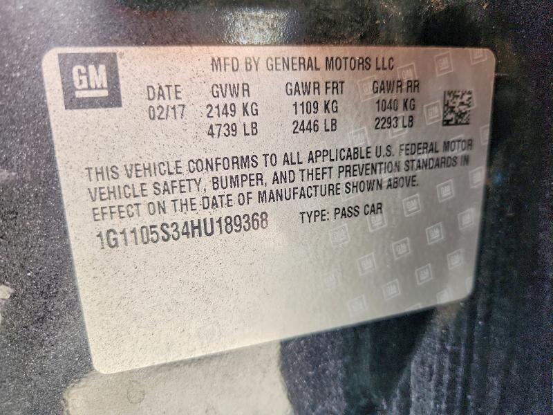 66916696 :رقم المزاد ، 1G1105S34HU189368 vin ، 2017 Chevrolet Impala مزاد بيع