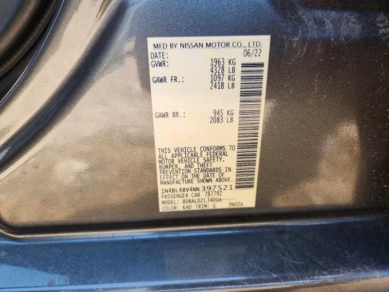 Продаж на аукціоні авто 2022 Nissan Altima, vin: 1N4BL4BV4NN397521, номер лоту: 66089326