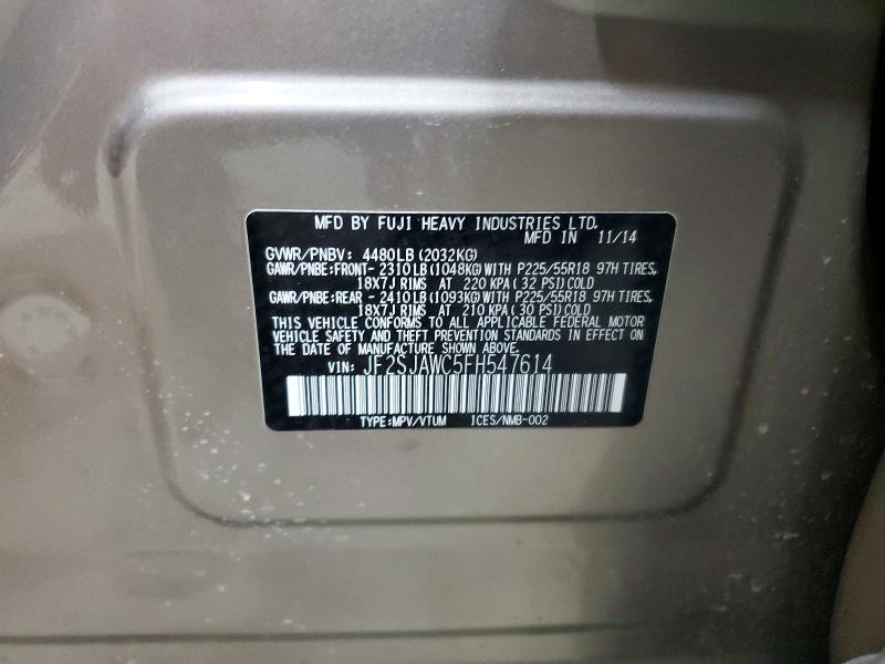 2015 Subaru Forester მანქანა იყიდება აუქციონზე, vin: JF2SJAWC5FH547614, აუქციონის ნომერი: 64276546