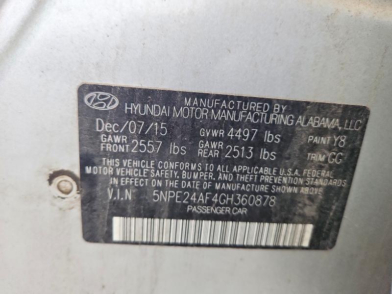 64039536 :رقم المزاد ، 5NPE24AF4GH360878 vin ، 2016 Hyundai Sonata مزاد بيع