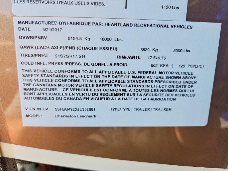 Aukcja sprzedaży 2018 Heartland Rv Bighorn Big Country Landmark Oakmont Silverado, vin: 5SFBG4222JE352881, numer aukcji: 62951076