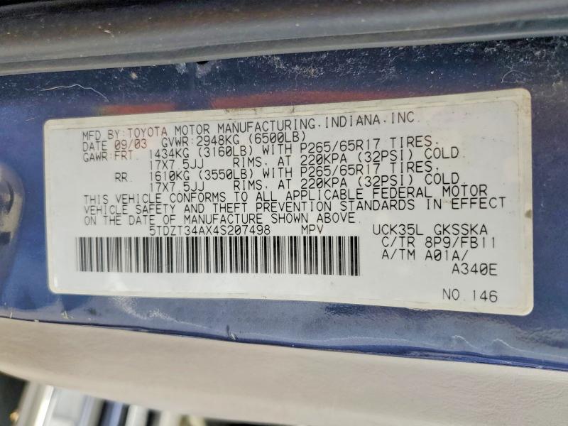 Auction sale of the 2004 Toyota Sequoia, vin: 5TDZT34AX4S207498, lot number: 64420876