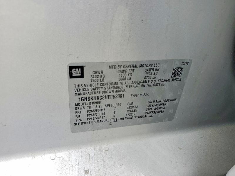 65225526 :رقم المزاد ، 1GNSKHKC8HR152891 vin ، 2017 Chevrolet Suburban مزاد بيع