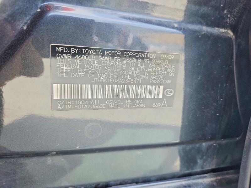 2010 Lexus Es მანქანა იყიდება აუქციონზე, vin: JTHBK1EG8A2348471, აუქციონის ნომერი: 64304476