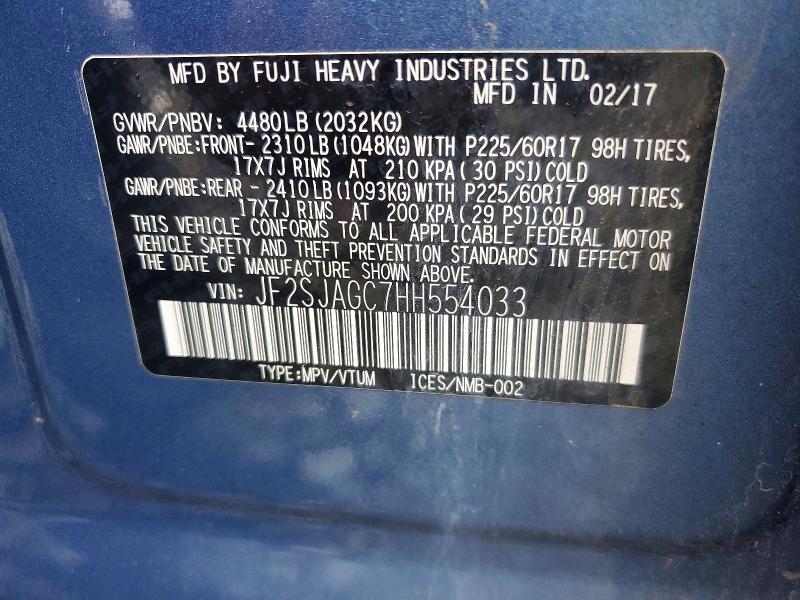 Продажа на аукционе авто 2017 Subaru Forester, vin: JF2SJAGC7HH554033, номер лота: 63689146