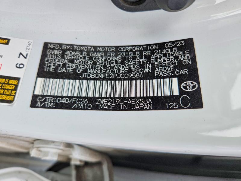 66974746 :رقم المزاد ، JTDBCMFE2PJ009586 vin ، 2023 Toyota Corolla Hybrid مزاد بيع