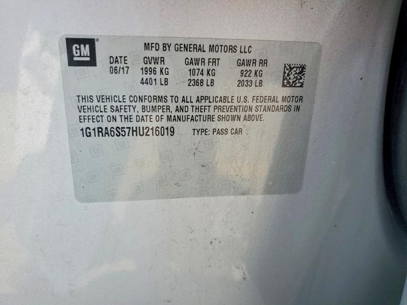 64575036 :رقم المزاد ، 1G1RA6S57HU216019 vin ، 2017 Chevrolet Volt مزاد بيع