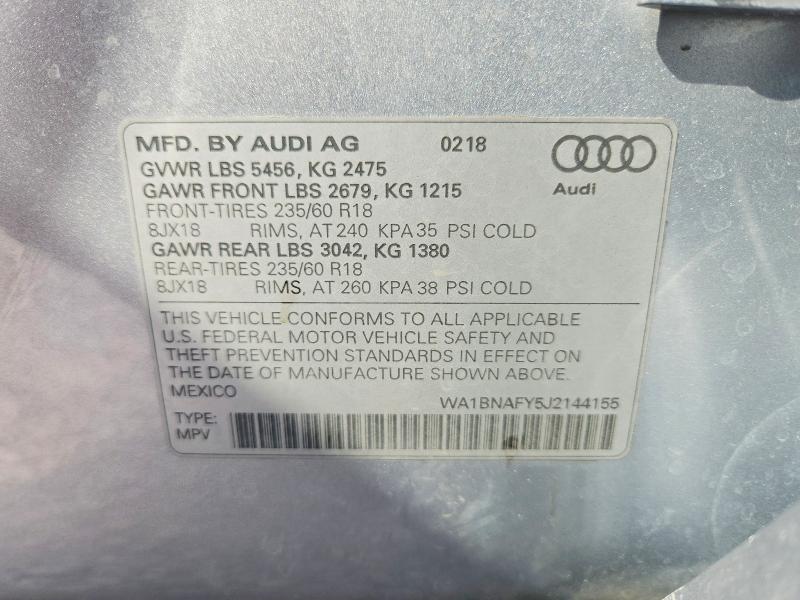 Aukcja sprzedaży 2018 Audi Q5, vin: WA1BNAFY5J2144155, numer aukcji: 63682166