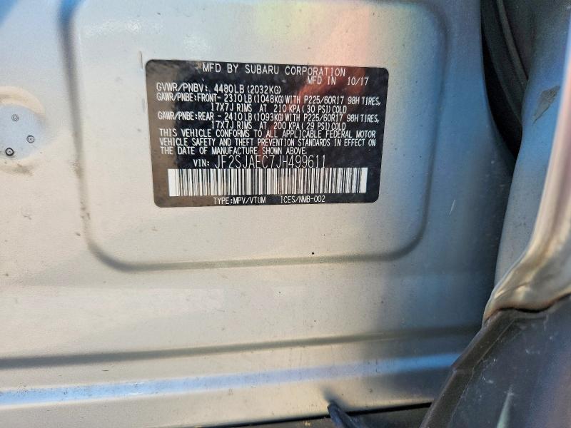 Продаж на аукціоні авто 2018 Subaru Forester, vin: JF2SJAEC7JH499611, номер лоту: 63524476