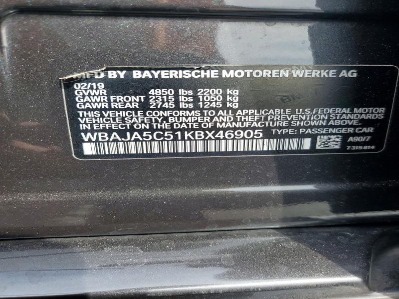 Продаж на аукціоні авто 2019 Bmw 530, vin: WBAJA5C51KBX46905, номер лоту: 66479216
