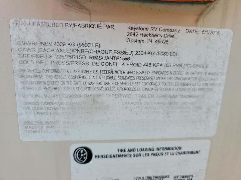 Продаж на аукціоні авто 2017 Keystone Outback, vin: 4YDT29828HB450851, номер лоту: 63483686