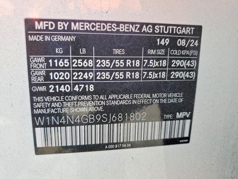 65908406 :رقم المزاد ، W1N4N4GB9SJ681802 vin ، 2025 Mercedes-benz Gla مزاد بيع