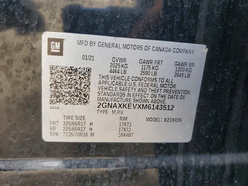 2021 Chevrolet Equinox მანქანა იყიდება აუქციონზე, vin: 2GNAXKEVXM6143512, აუქციონის ნომერი: 63036706