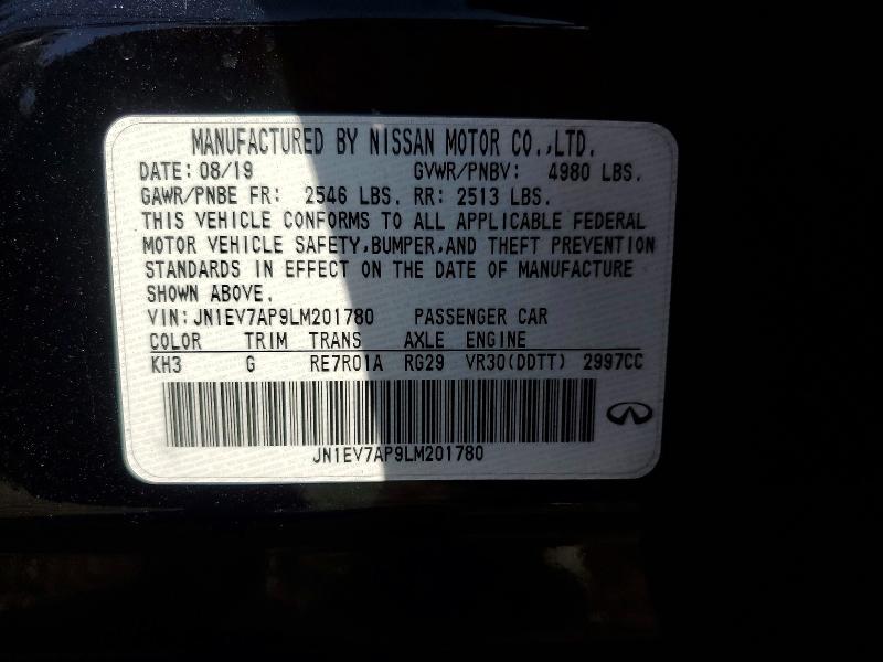 Aukcja sprzedaży 2020 Infiniti Q50, vin: JN1EV7AP9LM201780, numer aukcji: 65755046